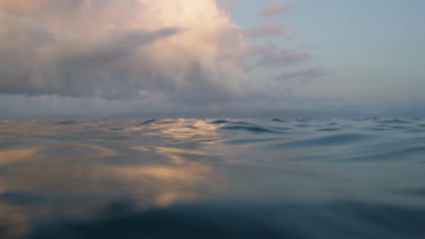 Sunlight shines on the water as it ripples and moves under a cloudy sky