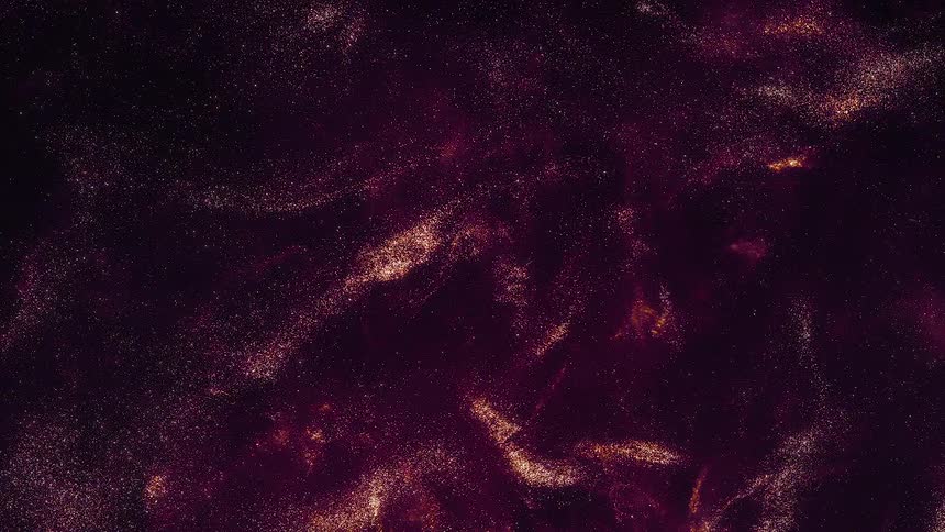 Shimmering particles moving in waves against a dark background