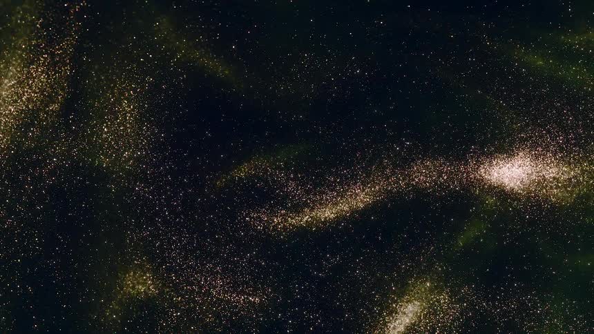 Waves of starlike particles moving against the black background of space