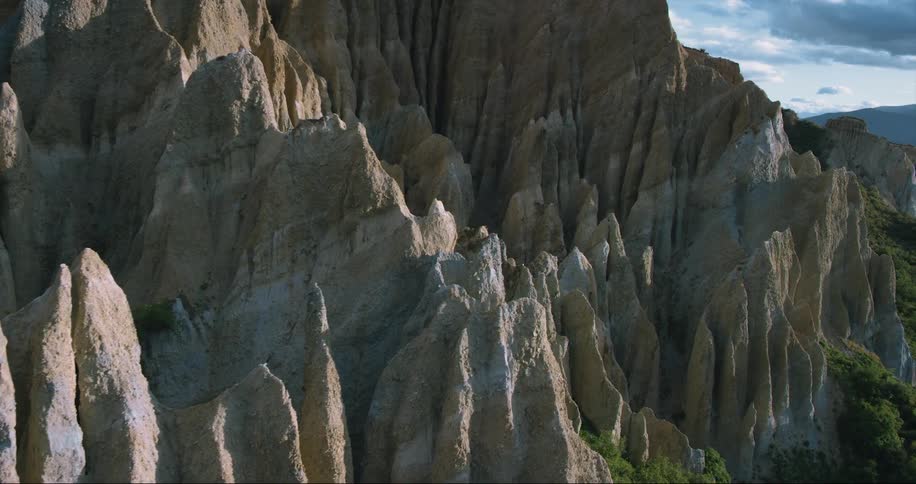 Aerial view of the colorful clay cliffs in new zealand at morning