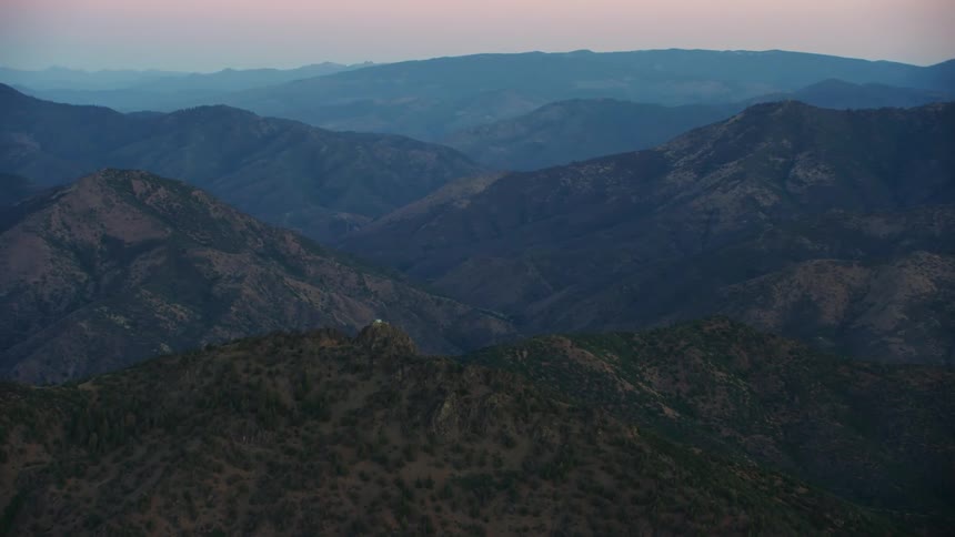 Epic aerial of the Klamath River valley in northern California in early summer at sunrise from 10,000 feet