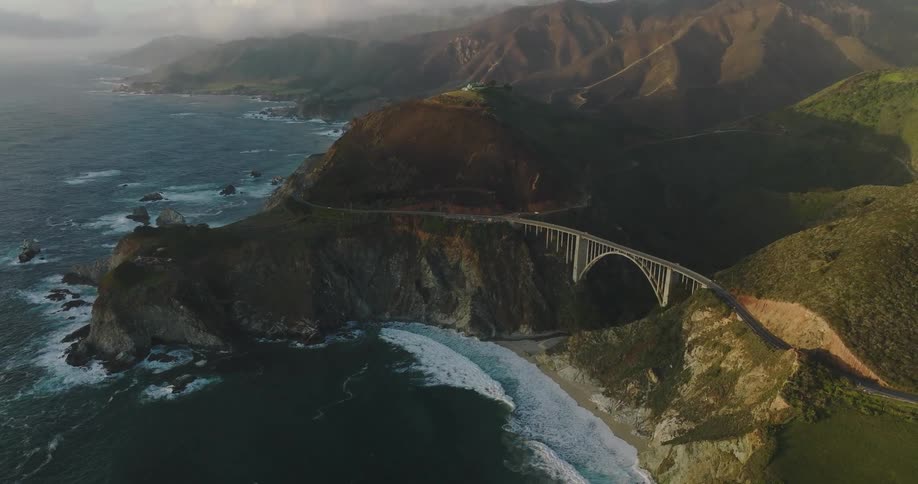 Aerial view of bixby creek bridge on the big sur coast of california