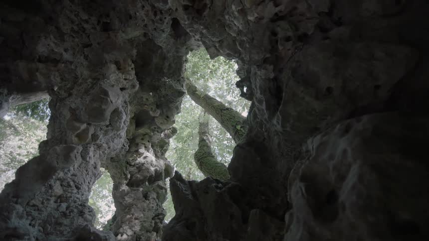 A scenery of rocks that look like the inside of a cave
