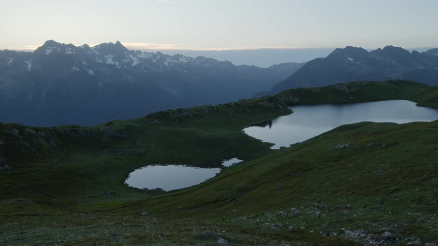 A view of lakes on a mountain