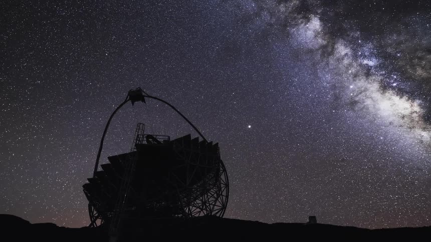 Space telescope turns as starry night sky moves