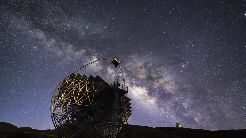 Telescope observing the starry sky rotates