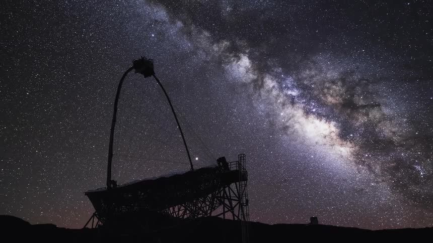A view of stars in the galaxy is displayed at night