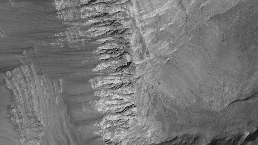 Top down aerial view of a black and white deserted landscape