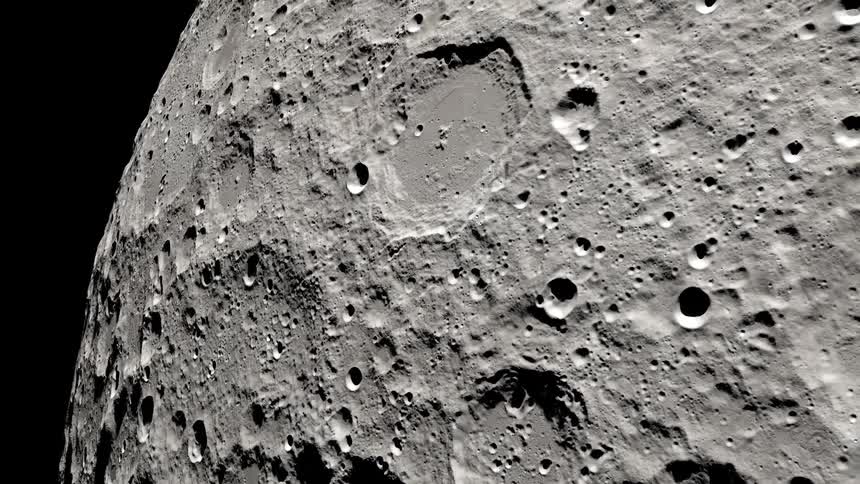 Craters are seen on the surface of the moon as it rotates