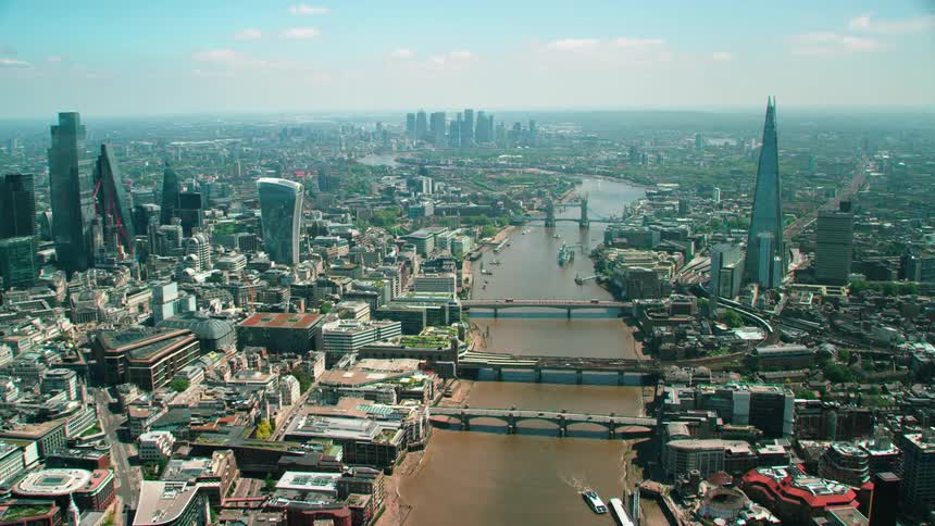 Aerial view of a downtown city during the spring