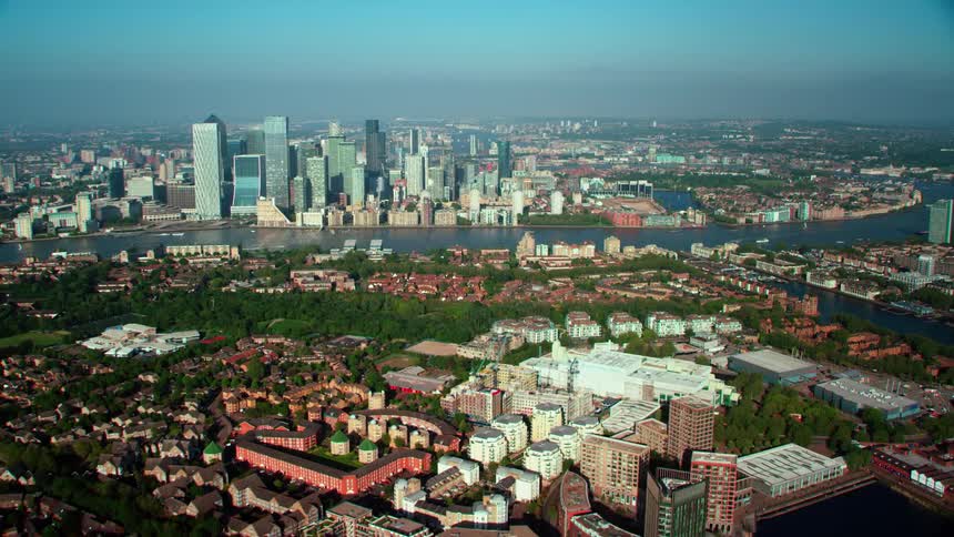 A large crowded city on a river