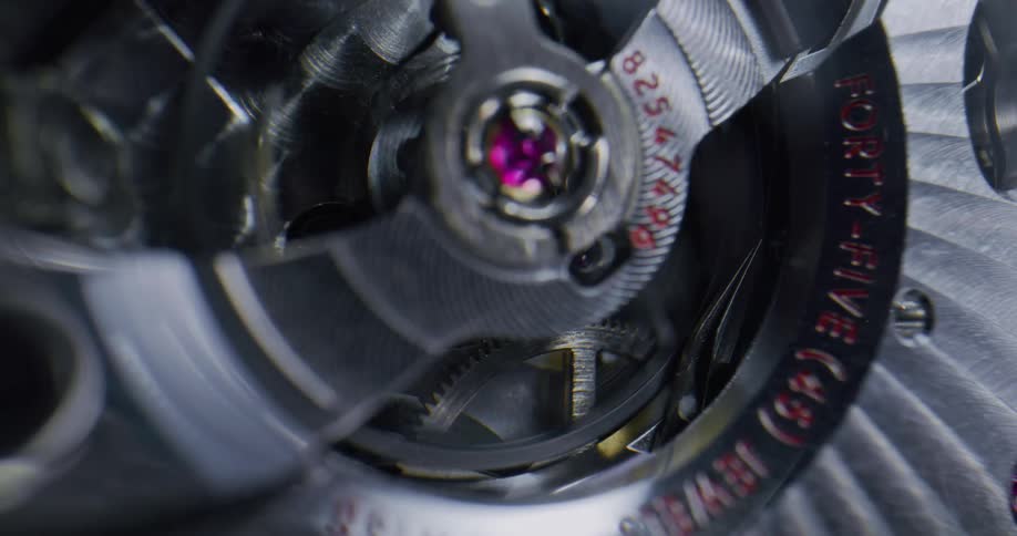 A view of a balance wheel on a watch
