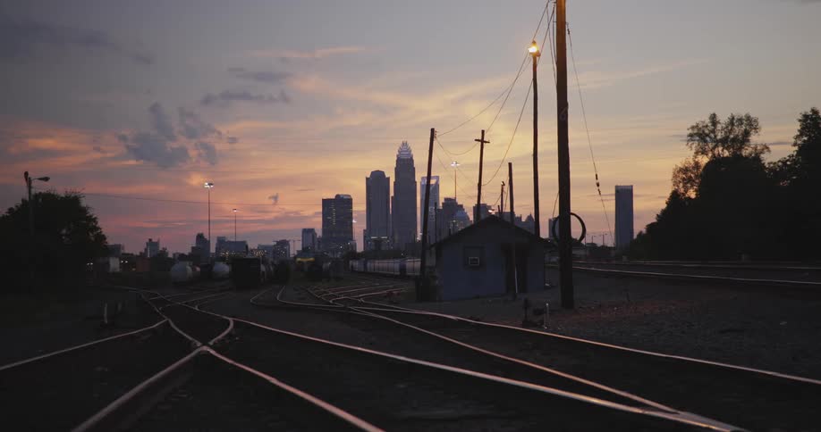 A view of a sunset over a large city