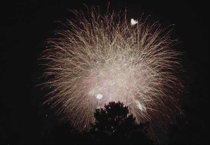 A large fireworks display at night