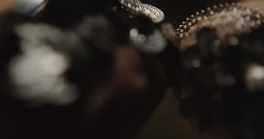 Closeup of belly dancers hands wearing golden bracelets performing dance on stage