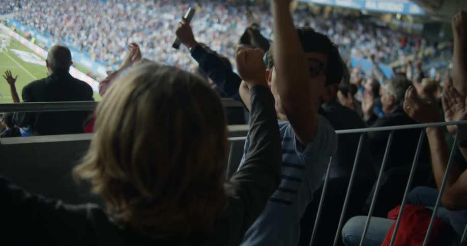 Kids are among stadium crowd cheering sports team