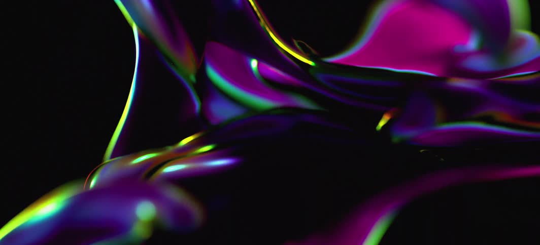 Digital image of sleek iridescent ribbons flows and stretches