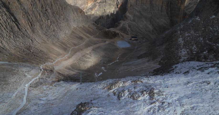 Snow is covering the mountainous area during the winter