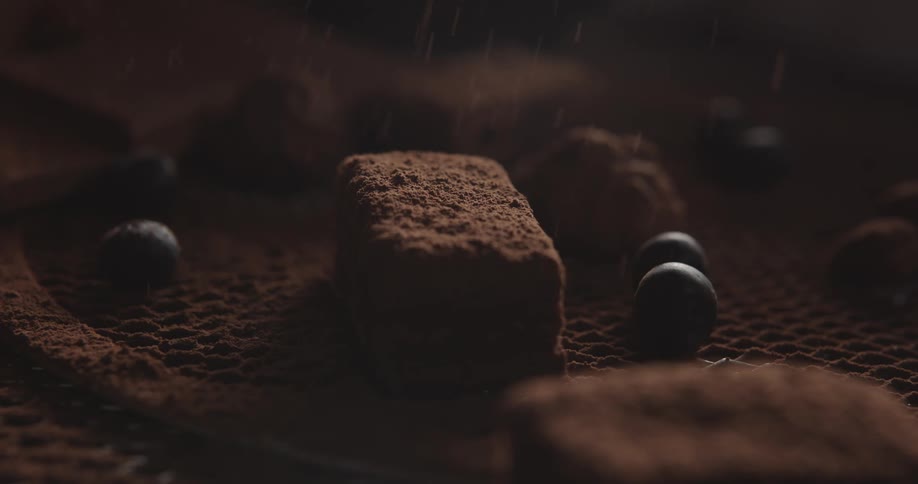 Close up view of chocolate fudge is displayed