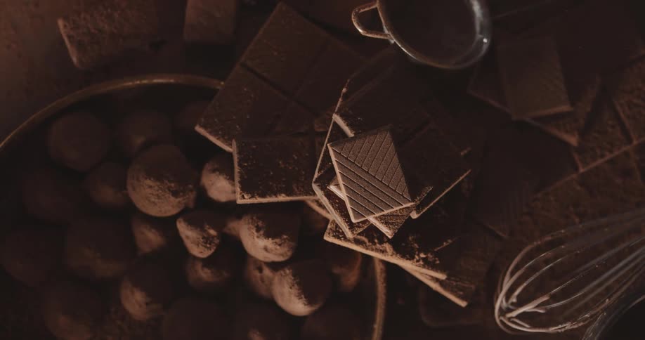 The view is of chocolate and fudge on a table
