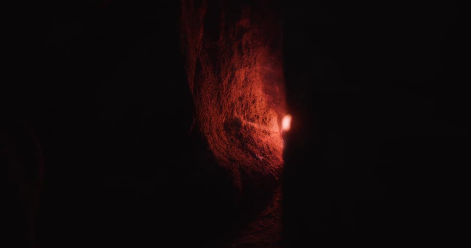 A view of a fire in a cave