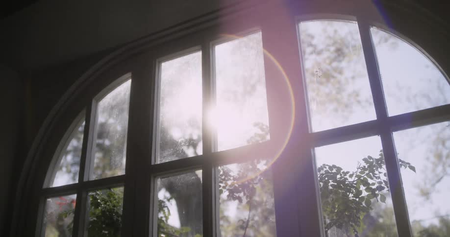 Sunlight is shining through the window of a building