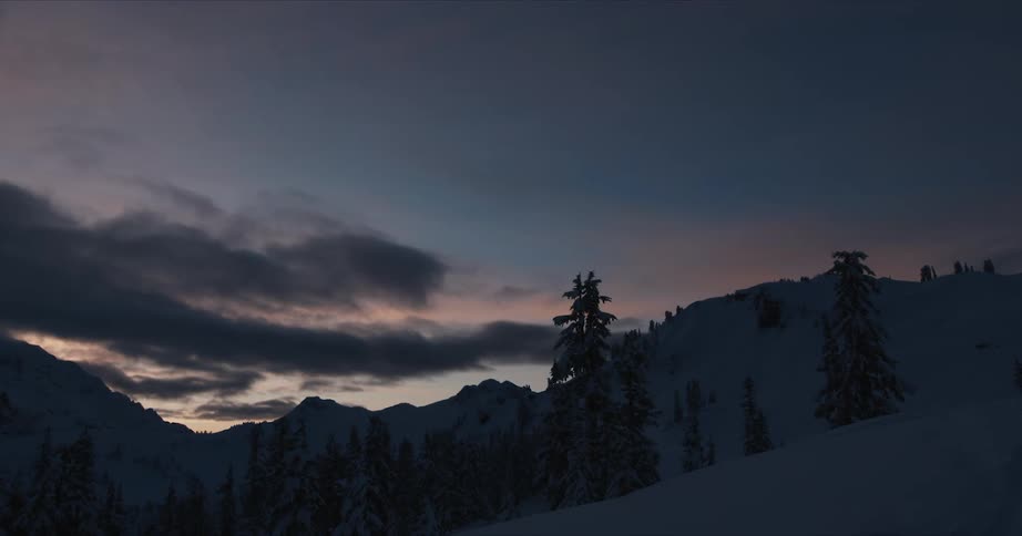 Clouds over a snow covered mountain range