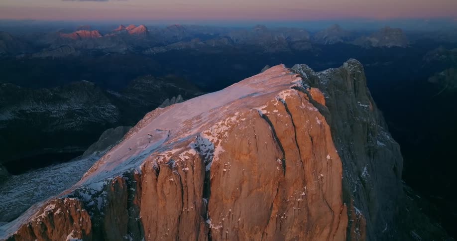 Aerial view of mountainous landscape is displayed