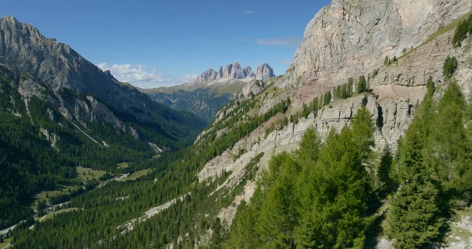 Forest covers valley and lower parts of mountain slopes
