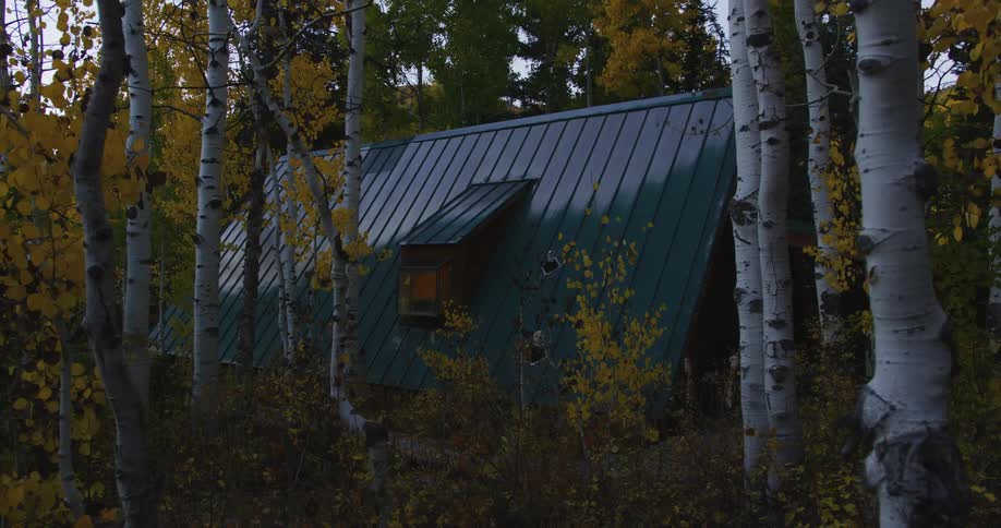Exterior view of cottage in the autumn forest