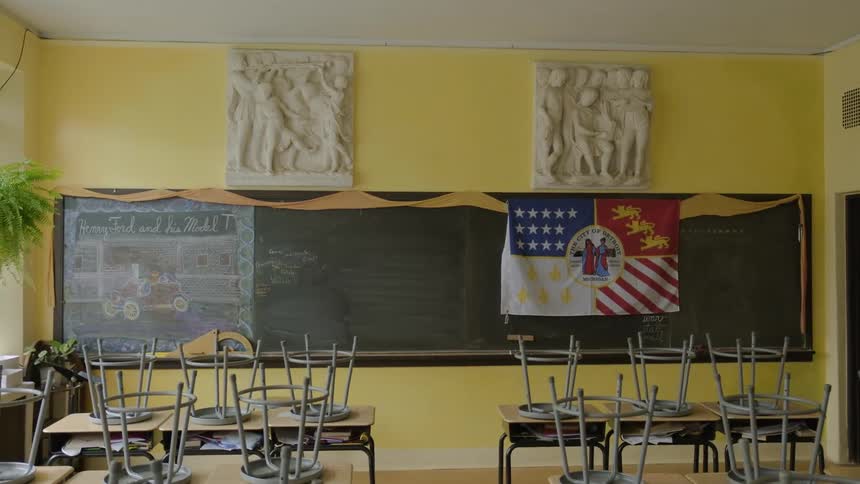 The classroom is empty
