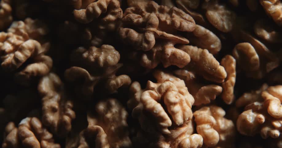 Light shines on peeled walnuts