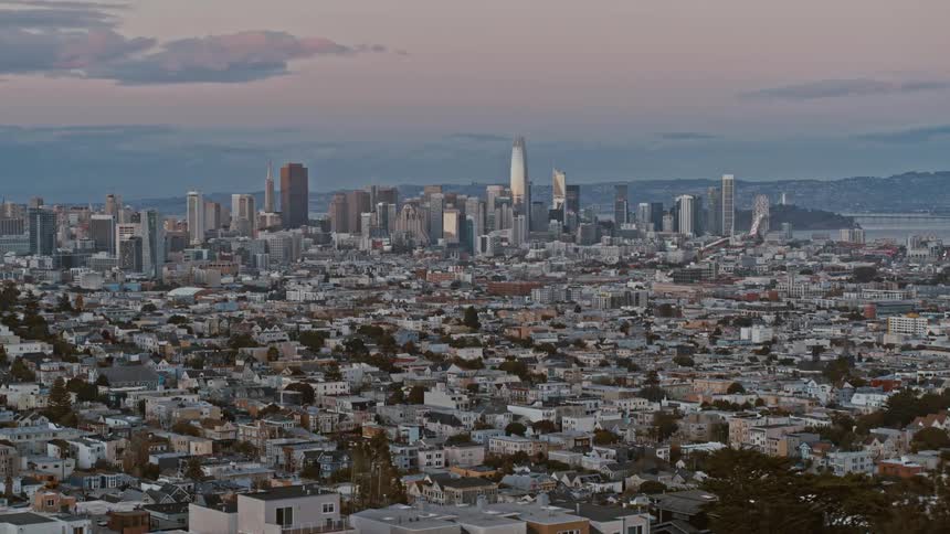 Aerial view of a San Francisco at dusk