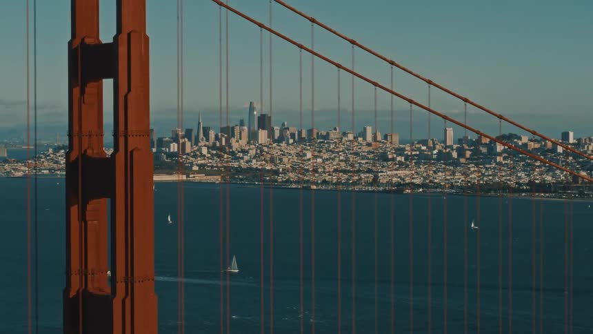An aerial view of the golden gate bridge and san francisco
