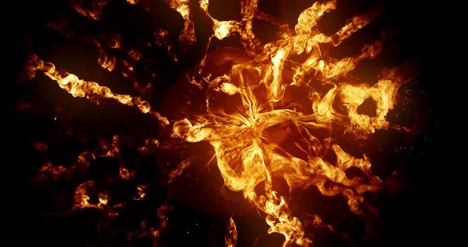 Fire and flames in the night sky