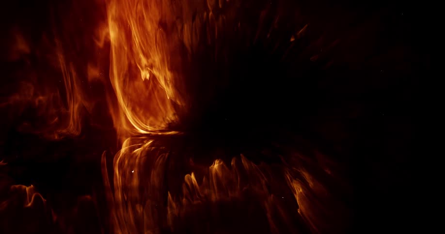 Amber colored flames and fire moving slowly