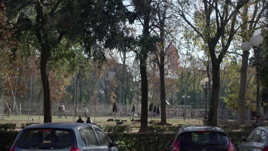People play in a park in the daytime