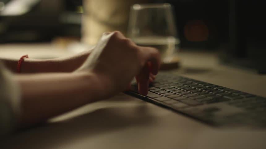 Close up of the hands of a person typing on the keyboard of a computer