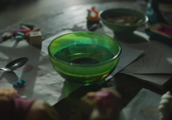 A view of a bowl with steaming liquid