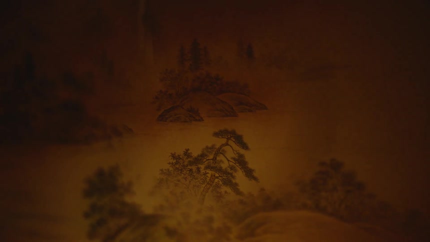 A painting of nature has a flickering light on it