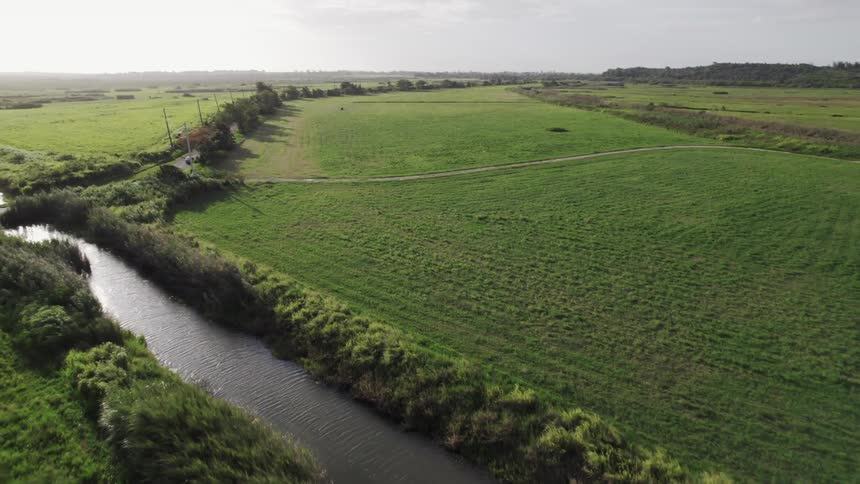 Aerial view of a rural landscape is displayed in spring