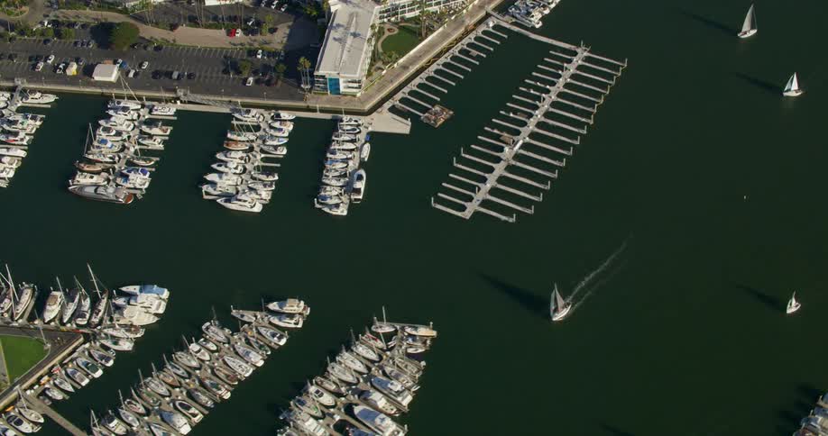 Aerial view of boats parked at a dock