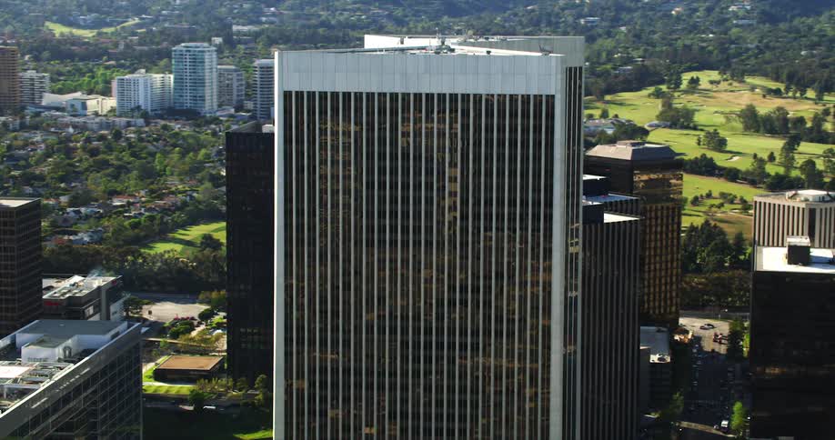 The view is of the downtown city area in the middle of the day