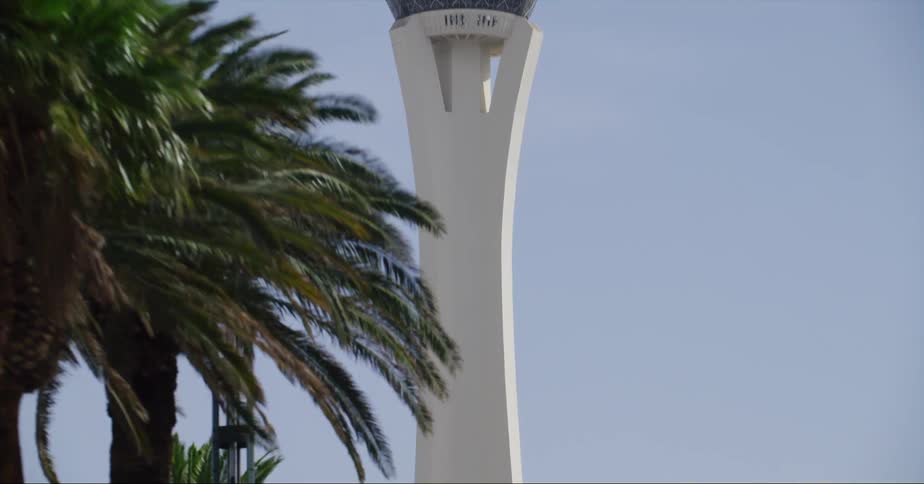 The stratosphere tower in las vegas seen from a moving vehicle at daytime