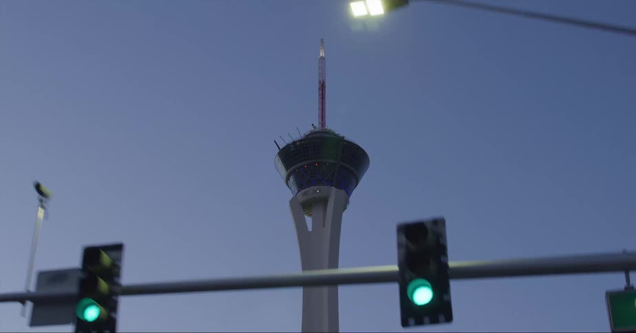 A view of the space needle at dusk