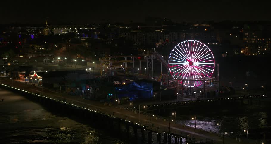Santa Monica Pier Lit up with Stars and Stripes during COVID 2020 Lockdown
