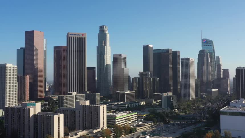Downtown los angeles skyline on a cloudless day