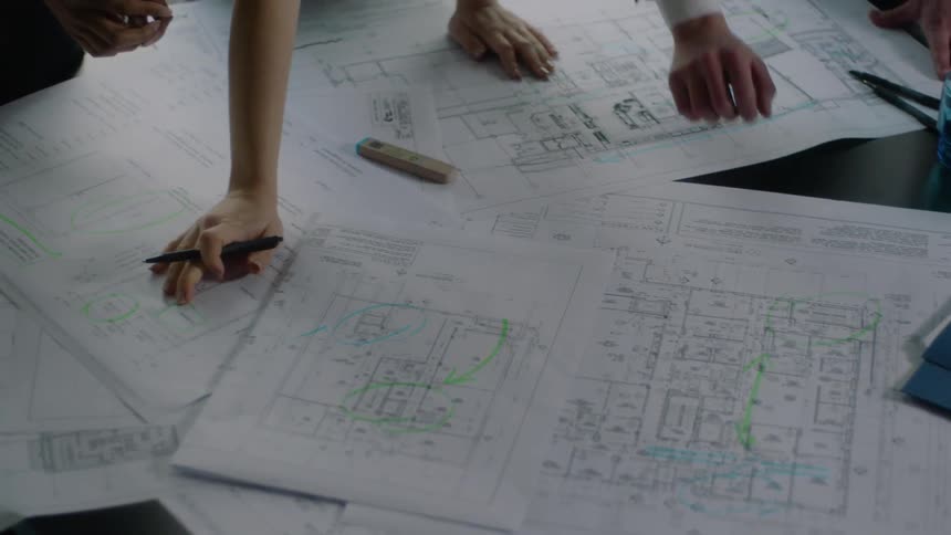 People working with blueprints