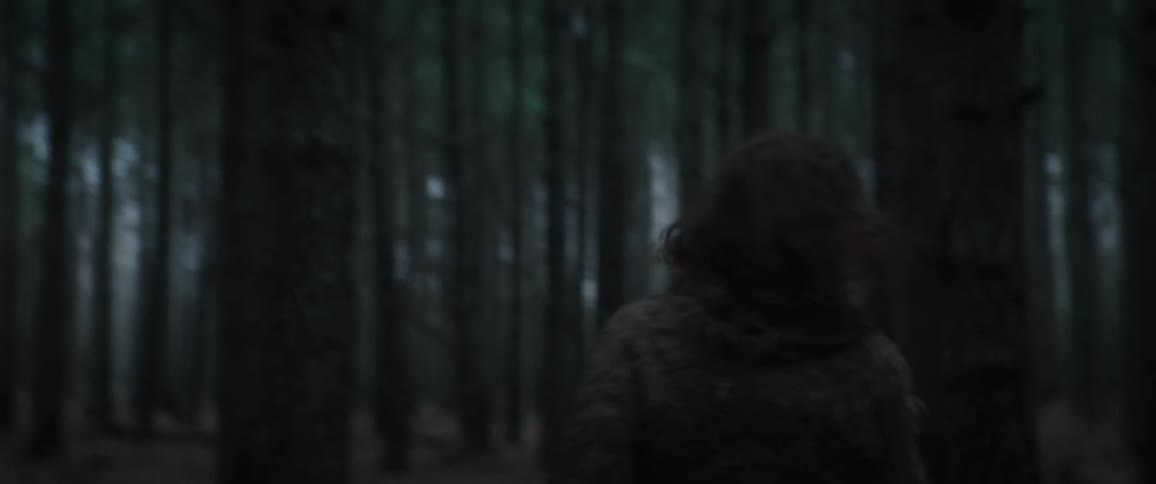 A young medieval man paces through the woods