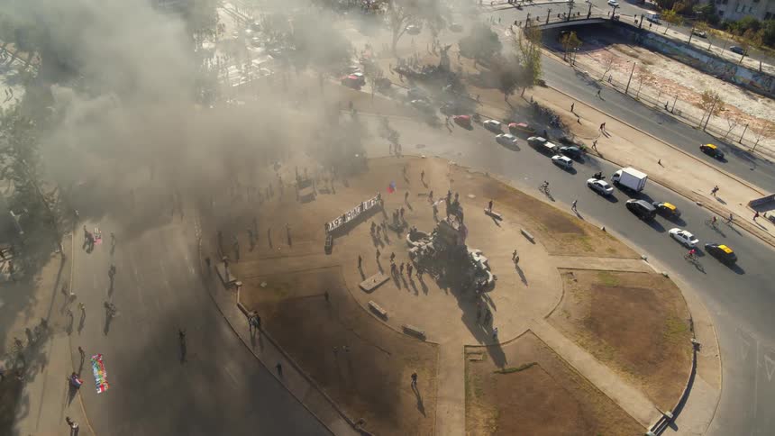 Protest in the streets from above - Santiago Chile